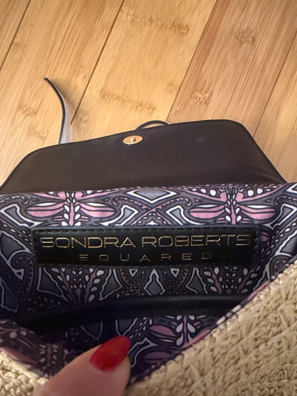 Sondra Roberts Natural Straw Crossbody with Black & White Trim - Picture 4 of 4
